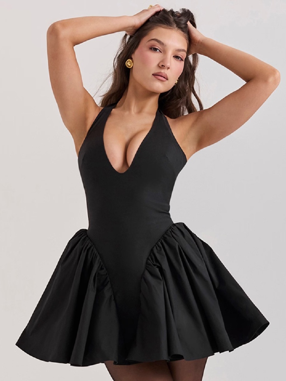 House of CB VALENTIA Black Halter Mini Dress - Picture 2 of 5